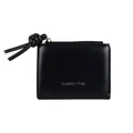 Classic black short leather wallet with a knotted puller and golden star logo - Black