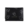 Kurze schwarze dreifach gefaltete Brieftasche mit Katzen-Illustrationen und Goldlogo - Schwarz (Katzenmuster)