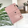 Short vintage matte pink PU leather wallet for women with snap button and zipper - Light Pink