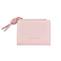 Minimalist sakura pink small leather wallet with knot tassel and gold star logo - Light Pink