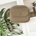 Khaki mini coin purse in lychee pattern leather with wrist strap and keychain - Khaki