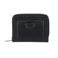 Short black zip wallet with a delicate bow detail and soft leather texture - Black