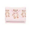 Pink trifold cartoon wallet for girls with cute watercolor bears and a silk bow decoration - Light Pink