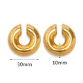 Polished 18k gold plated stainless steel C-shaped chunky hoop earrings, 30mm diameter - Gold Style (JC24310-3-1)