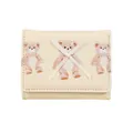 Cute cream three-fold wallet featuring three teddy bears and a white ribbon bow design - Off-white