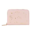Cartera corta de cuero PU rosa con lindo estampado de gato dorado y cremallera - Rosa Claro