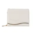 Elegante cartera bifold de mujer en cuero suave marfil con detalle de barra de metal dorado - Blanco