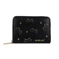 Cartera corta negra de cuero PU para mujer con patrón de gato dorado y cremallera metal - Negro