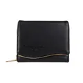Cartera corta negra de cuero suave para mujer con adorno dorado y cierre metálico - Negro