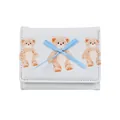 White faux leather tri-fold wallet with cute watercolor teddy bear prints and blue bow - Light Blue