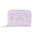 Cartera corta de cuero PU lavanda con motivos dorados de gatos y cierre de cremallera - Púrpura Claro