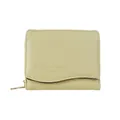 Cartera de mujer de cuero verde claro con adorno ondulado dorado y cierre de cremallera - verde claro