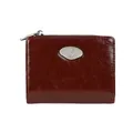 Dark red wrinkled leather mini zipper wallet with a silver metal S logo plate - Burgundy