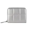 Quilted silver metallic short wallet with secure zip-around closure and square texture - Silver
