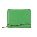 Grüne weiche Lederbrieftasche mit goldenem Wellendesign und Reißverschluss - Dunkelgrün