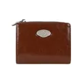 Brown crinkled patent leather small wallet with silver zipper and oval logo plaque - Brown