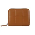 Compact brown quilted wallet with checkered stitching and silver zipper closure - Light Brown