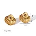 Detail view of 18k gold seashell stud earrings with vintage texture and size dimensions - Shell Ripple Shape (JC-24311-4-2)