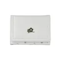 White tri-fold wallet for women with metal flower logo and purple floral print detail - Pale Blue