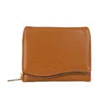 Damen-Brieftasche in Karamelbraun mit Kieseltextur und goldenen Metallelementen - Braun