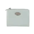 Light green pleated leather zip wallet with silver metal S logo for women - Grey Blue