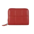 Short red quilted wallet with secure metal zipper closure and multiple card slots - Wine Red