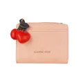 Pink faux leather bifold wallet featuring cherry charm and gold Classic Star text - Light Pink