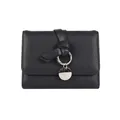 Portefeuille élégant pour femme en cuir noir grainé avec anneau métallique et nœud décoratif - Noir