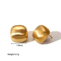 Detail view of square brushed 18k gold stainless steel earrings showing 1.94cm width - Brushed Square Style (JC-24312-6-3) / Gold