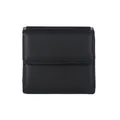 Portafoglio compatto in pelle nera a grana litchi con design minimalista a ribalta - Nero