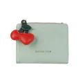 Pale mint green faux leather wallet featuring a red heart-shaped cherry zipper charm - Light Green