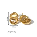 Detail view of gold stainless steel twisted double oval earrings with dimensions and weight - Double Intertwined Ring (JC-24315-6-3) / Gold