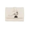 Compact lychee texture cream white wallet featuring a stylish knot belt and silver charm - Off-white