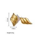 Detailed view of 18k gold plated stainless steel abstract flame earrings with size specs - Streamlined Leaf or Flame Style (JC-24315-6-4) / Gold