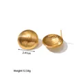 Detail of 18k gold plated heart striped earrings with dimensions and back pin view - Vertical Textured Hemisphere (JC-24314-3-3)