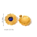 18k gold plated stainless steel sunburst stud earrings with blue cat eye stone - Blue Gemstone Radiant Radiant Style (JC-24328-2-2)