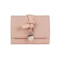 Pink lychee texture short wallet with elegant knotted strap and silver pendant - Light Pink