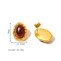 Detail view of gold stainless steel earrings with size 20mm height and 15.35mm width - Purple Red Gemstone Hammered Oval Style (JC-24328-2-3)