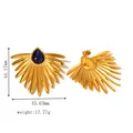 Detailed view of 18k gold earrings with blue gemstone and dimension measurements - Teardrop Blue Gemstone Large Fan Style (JC-24328-2-5)