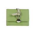 Bright green lychee grain leather short wallet with a stylish knotted beige strap - Light Green