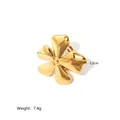 Detailed view of large golden flower ring showing 3.3cm diameter and 7.4g weight specs - Five-Petal Mirror Polished Style (JC-24628-2-3)