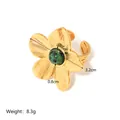18k gold plated stainless steel flower ring with emerald green stone and open design - Turquoise Flower Open Style (JC-24628-2-1)