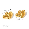 Textured gold heart stud earrings in stainless steel with elegant fan-shaped ribbing - Heart Style (JC-241011-2-2)