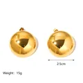 Polished 2.5cm gold droplet stud earrings with 15g weight and mirror finish surface - Large Hemisphere Style (JC-241011-2-3)
