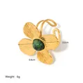18k gold plated stainless steel flower ring with centered green stone and open band - Radiant Pattern Green Stone Flower Style (JC-24628-2-2)
