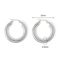 Detail view of 25mm silver hoop earrings with 4.9mm thick polished stainless steel tube - 29mm / Silver (Large)