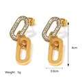 Polished 18K gold-plated double rectangle chain earrings with sparkling zircon stones - Gold Color(JC-250210-2-1)