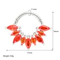 316 stainless steel hinged hoop earring with nine red marquise-cut cubic zirconia stones - Red