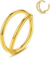 Detailed view of gold 316L stainless steel double hoop septum ring with hinged segment - 1.2*6 / Gold