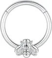 Macro detail of a 316L stainless steel bee nose ring with pavé-set clear zircon stones - Bee Shape / Silver